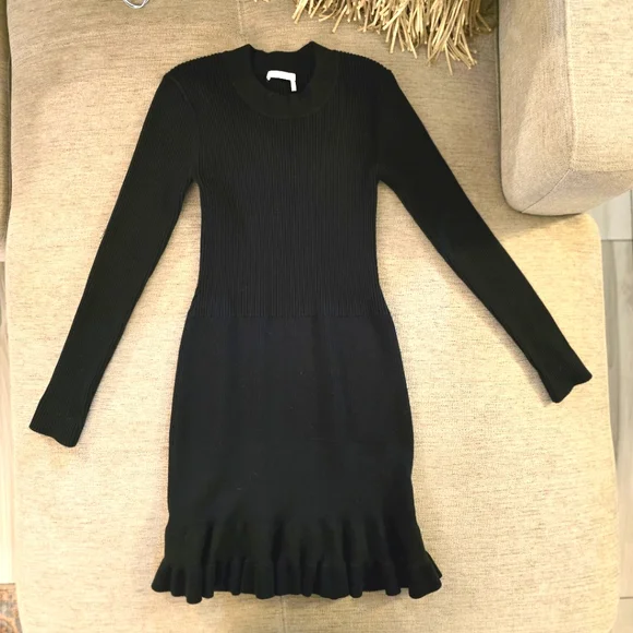 See By Chloé Mini Ribbed Sweater Dress in Deep Forest Green Sz Medium - Picture 1 of 11